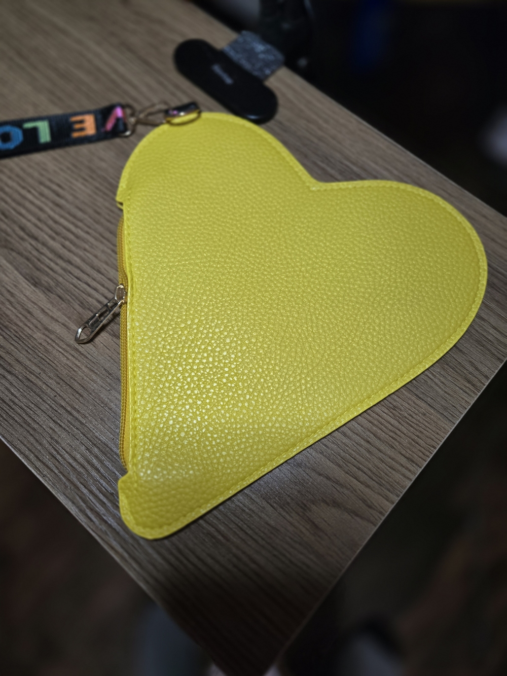 Yellow Heart-Shaped Wristlet Pouch